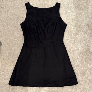 Reformation black linen Zenni high neck a line mini dress